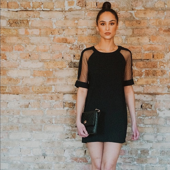 Dresses & Skirts - NWT Sheer Sleeve Black Mini T-Shirt Dress